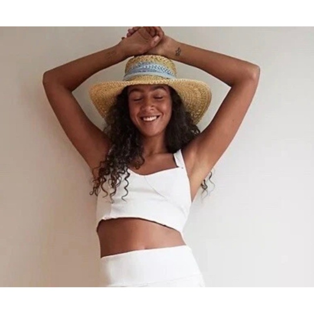 Free People Ivory Textured Smocked Back Corset Crop Top Size‎ 12 NEW
